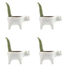 4X Schattige Kat Keramische Tuin Bloempot Dier Afbeelding Cactus Plant Planter Vetplant Container Tafelblad Decoratie Wit
