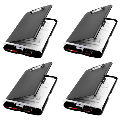 4X Clip Board Organizer Clipboards with Storage Nursing Clipboard Foldable File Folder Plastic Clipboard (Black)