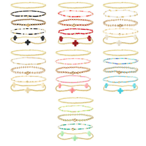 Geometric Crucifix and Circle Beaded Bracelet Handmade-EEE 1