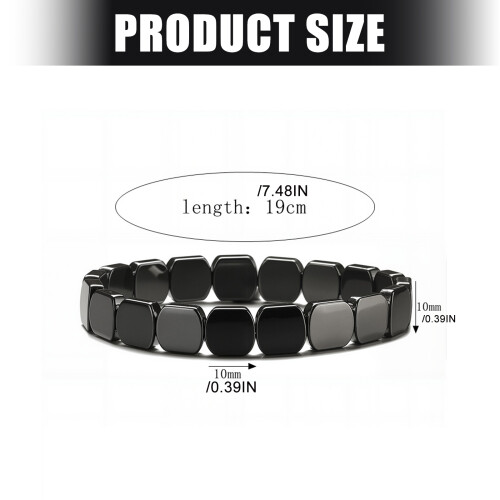 Square Bead Design Hematite Bracelet Elastic Stretch Unisex-A 2
