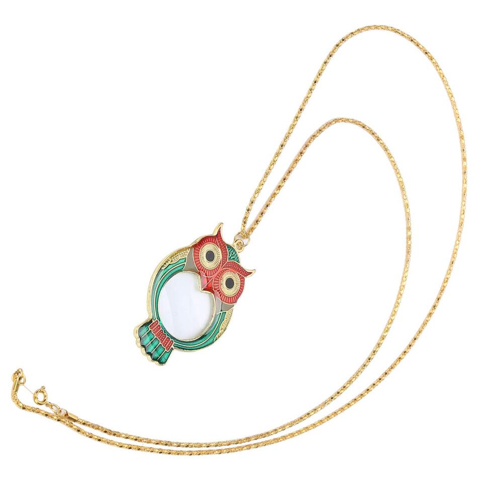 10X Magnifying Glass Necklace with Chain, Decorative Owl Design for Reading and Jewelry Inspection