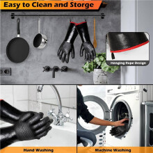 6X BBQ Gloves - 1472F Thicken Heat Resistant Gloves W/S-Hook 14 in Kitchen Oven Mitts Waterproof Grill Gloves