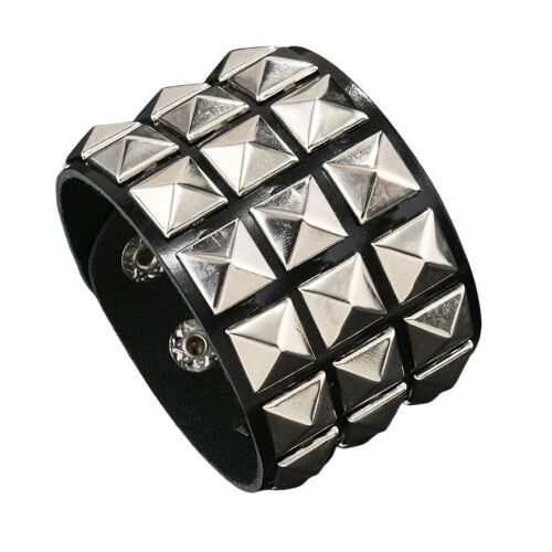 Ideal Gift Punk Leather Bracelet with Square Stud Design-silver