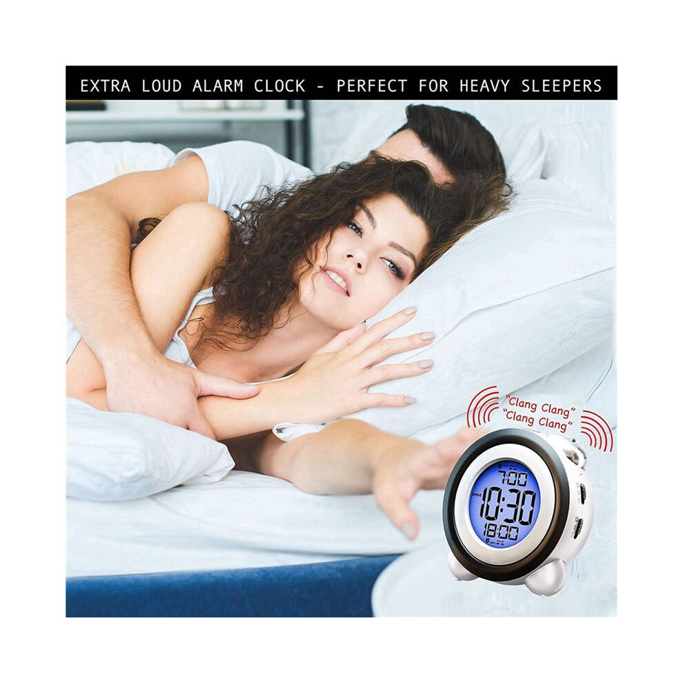4X Digital Alarm Clock, Date Display Twin Bell Very Loud For Heavy Sleepers Dual Alarm Backlight For Teens 6031440589248