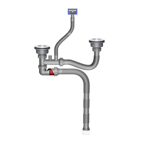 Flexible Kitchen Sink Drain Set Double 110mm Tall Low Cup-B