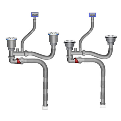 Flexible Kitchen Sink Drain Set Double 110mm Tall Low Cup-B 2