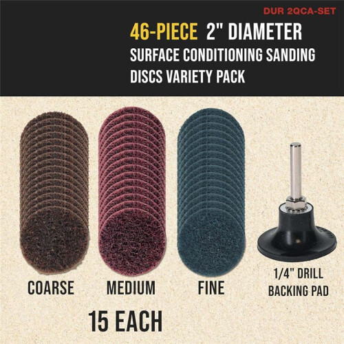 46 Piece 2 Inch Diameter Surface Conditioning Sanding Discs Each Coarse, Medium, Fine Grit Quick Change Roll Lock 2