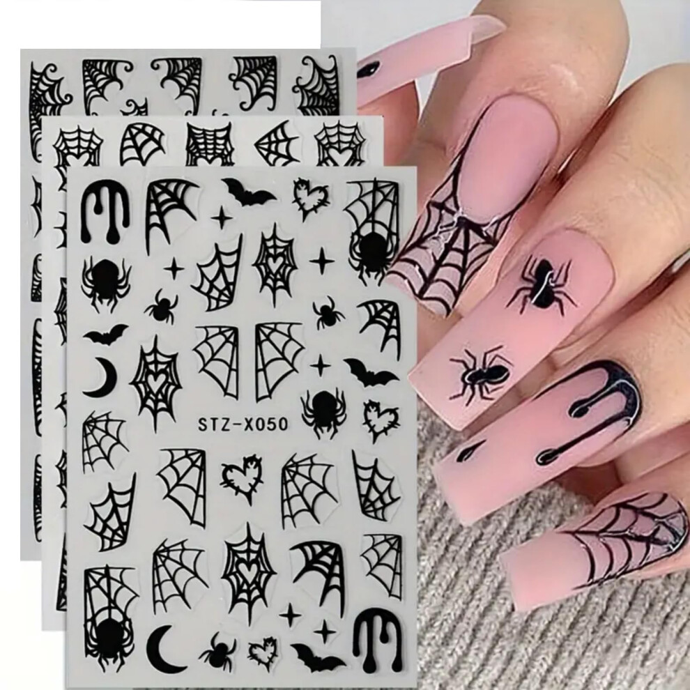 Black Halloween Nail Stickers 3D Spider Web Decals Selfadhesive Designs For Diy Manicure Art
