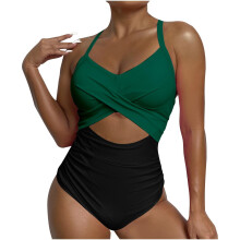 Women's blocked cutout strap swimsuit-Multi M