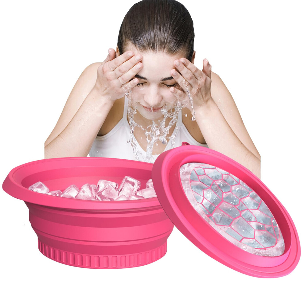 Pink Facial Ice Bath Bowl With Builtin Ice Tray, Foldable Cold Plunge Basin For Skincare Rose Silicone