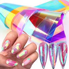 Holographic Broken Glass Nail Stickers with Mermaid Mirror Effect Foil Sheets for DIY Manicure