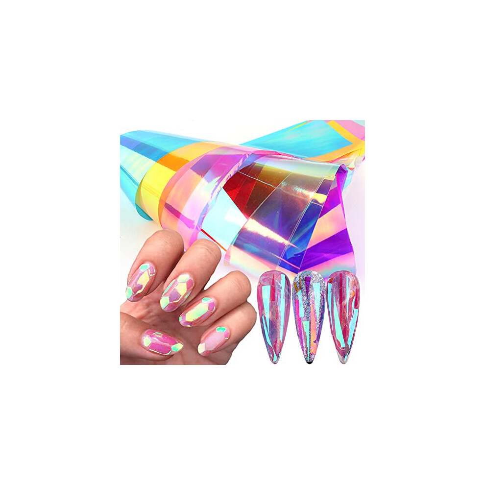 Holographic Broken Glass Nail Stickers with Mermaid Mirror Effect Foil Sheets for DIY Manicure