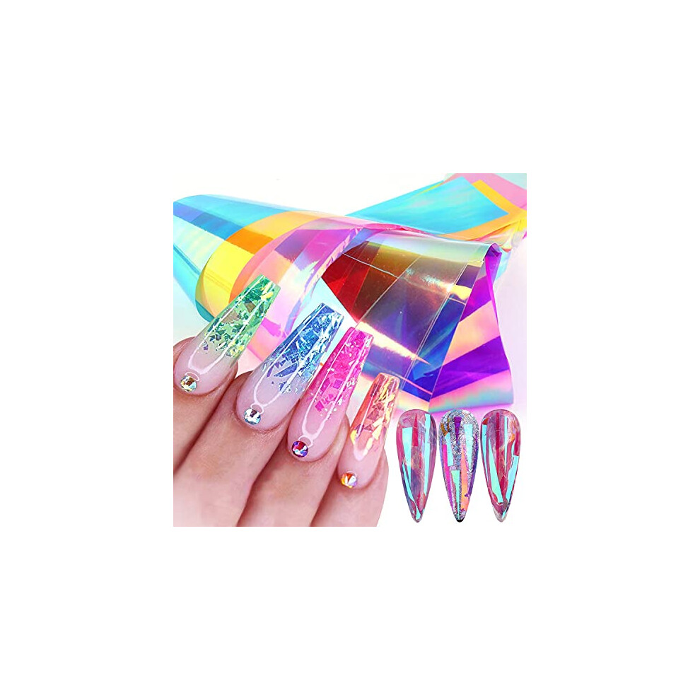 Light Broken Glass Nail Stickers Set With Iridescent Reflective Film For Shattered Glass Effect Nails