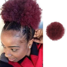 Afro Puff Ponytail Synthetic Kinky Curly Wrap Drawstring Hairpiece with Clips, Short BUG Color