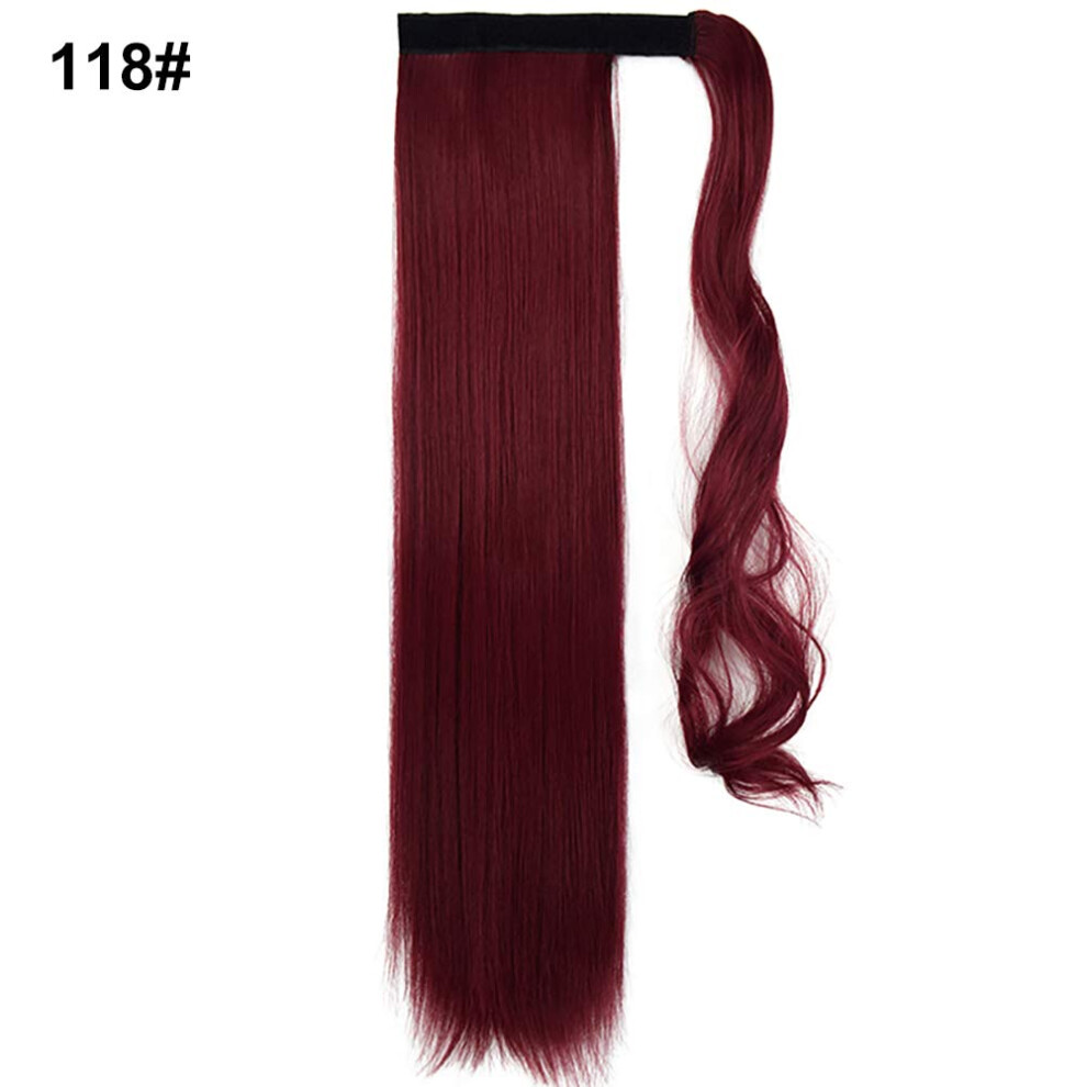 24 Inch Long Straight Ponytail Hair Extension Synthetic Wig with Wraparound Closure for Women Cosplay