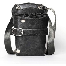 Hairdressing Scissor Pouch Leather Barber Tool Holster with Adjustable Waist Belt Gray