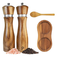 Wooden Salt and Pepper Grinder Set Pepper Grinder Manual,Adjustable Coarseness,with Salt&Pepper Mill Tray,Spoon
