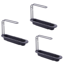 Telescopic Rack, Drain Rack, Sink Storage Rack, Soap Sponge Towel Rack, Kitchen Storage Basket Accessories Gray