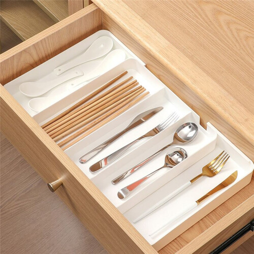 Kitchen Drawer Tableware Organization Frame Adjustable Cooking Tableware Tray Plastic Tableware Chopsticks Rack 1