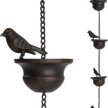 Catene Antipioggia per Grondaie, Uccelli Mobili su Tazze, Campanelli da Pioggia, 2,4 M, Campanelli da Pioggia con Gancio Attaccato e Uccelli, 2 Pezzi