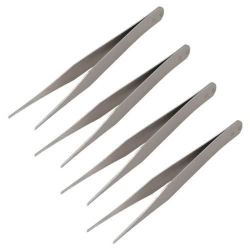 4X Pointe Fine Ton Argent Pincettes Droite Pointu