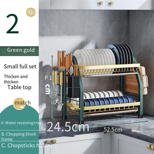 Kitchen Countertop Bowl Rack Double-Layer Tableware Storage Rack Multifunctional Integrated Bowl Rack,Black