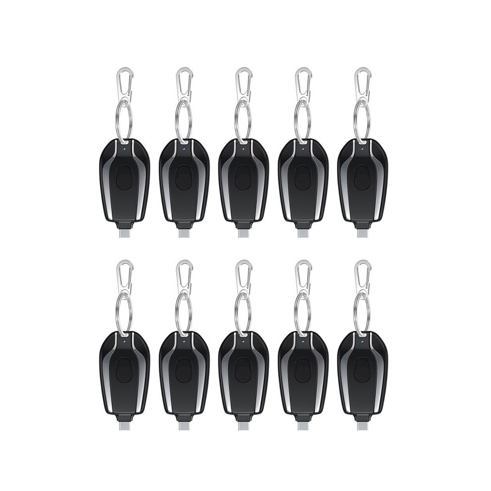 10X 1200Mah Portable Power Bank Keychain Powerbank Mobile Phone Spare External Battery For Smartphone,Type-C Black 4713908270586