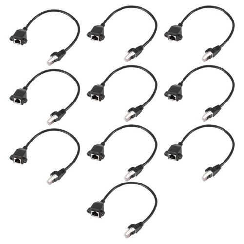 10X RJ45 Female to Male Adapter Network Extension Cable Panel Mount 27cm