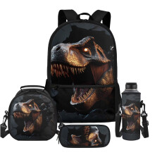 Cool Dinosaur School Backpack with Lunch Bag Pencil Case Water Bottle Carrier, Set of 4, Large Capacity Travel Rucksack for Sports, Camping, Outdoor