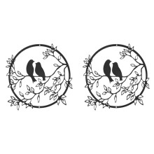 2X Metal Wall Art Bird Tree Branch Metal Bird Wall Silhouette Bird Wall Art Decor for Living Room Garden Bedroom
