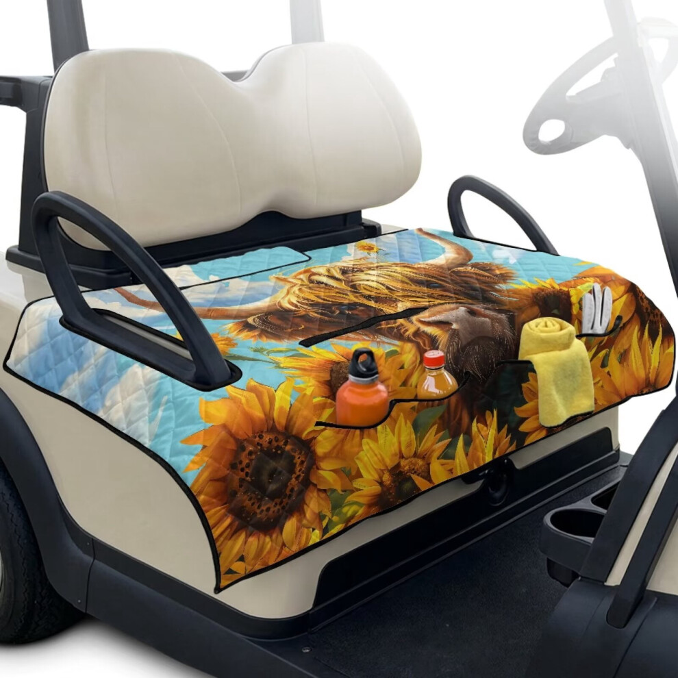 Breathable Heavy Duty Golf Cart Seat Covers W/ Sunflower Highland Cow Design Â Compatible With Ezgo, Club Car, Yamaha & More 9365509662380
