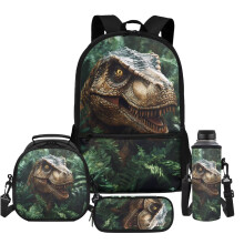 Forest Dinosaur School Bag Set for Kids – Backpack, Lunch Box, Pencil Bag, Pen Case, Water Bottle Sleeve, Compatible with Middle/Primary Students &