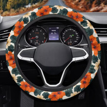 Hibiscus Steering Wheel Cover 15 inch Orange