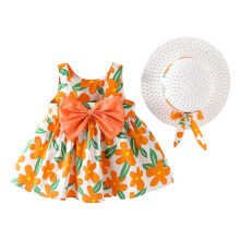 Vestido infantil Aby para meninas, modelo floral franzido, sem mangas, para o verão, tamanhos 1 a 2 anos.