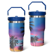 20-Unzen-Becher mit buntem Himmel-Kokosnussbaum-Motiv, Deckel und Strohhalm – Geburtstags- und Weihnachtsgeschenk für Frauen und Männer,