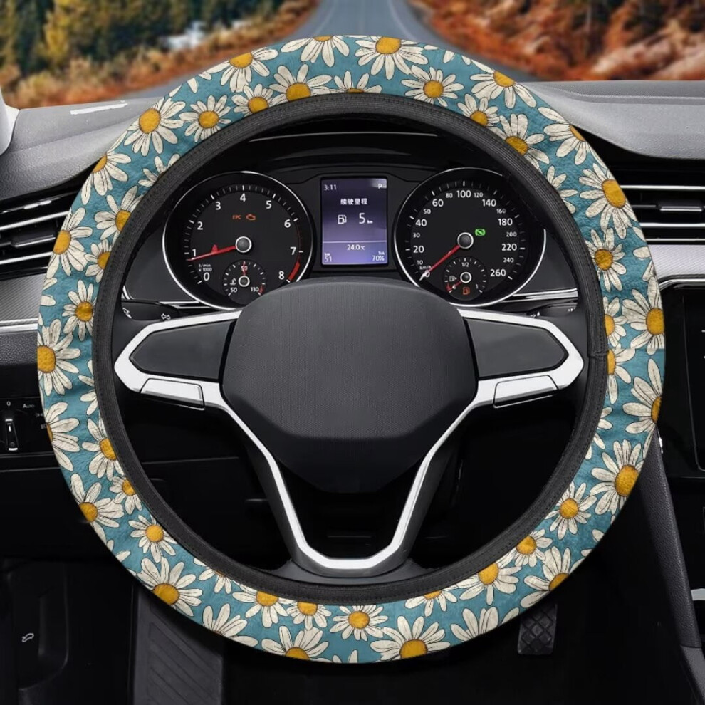 Daisy Print Steering Wheel Cover For Women Â Thick, Easy-Install, Compatible With Suv/Sedan 9365509660430