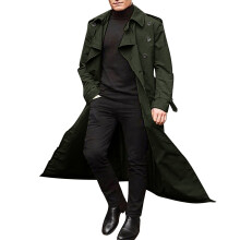 Cappotto lungo da uomo autunno/inverno, doppio cappotto con cintura, giacca ampia a maniche lunghe, tinta unita, abbigliamento casual da uomo.