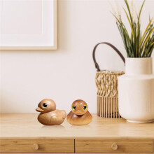 5PCS Handmade Wooden Rubber Duck Wooden Rubber Duck Figurine Good Luck Wooden Hand Carved Wooden Duck Statue