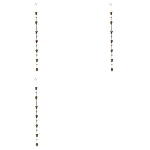 3X Pine Cone Shaped Rain Chain, Ancient Graffiti Pine Cone Decorative Hanging Chain, Metal Iron Bells