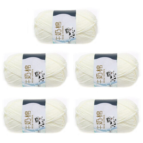 5 Group Milk Cotton Wool Yarn for Hand Knitting Soft(White) Rough About 2.5mm