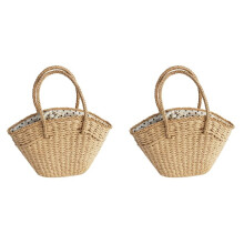 2X Women'S Handbag Wicker Woven Ladies Shoulder Bag Beach Straw Woven Bag Large-Capacity Dot Large Basket Wallet A