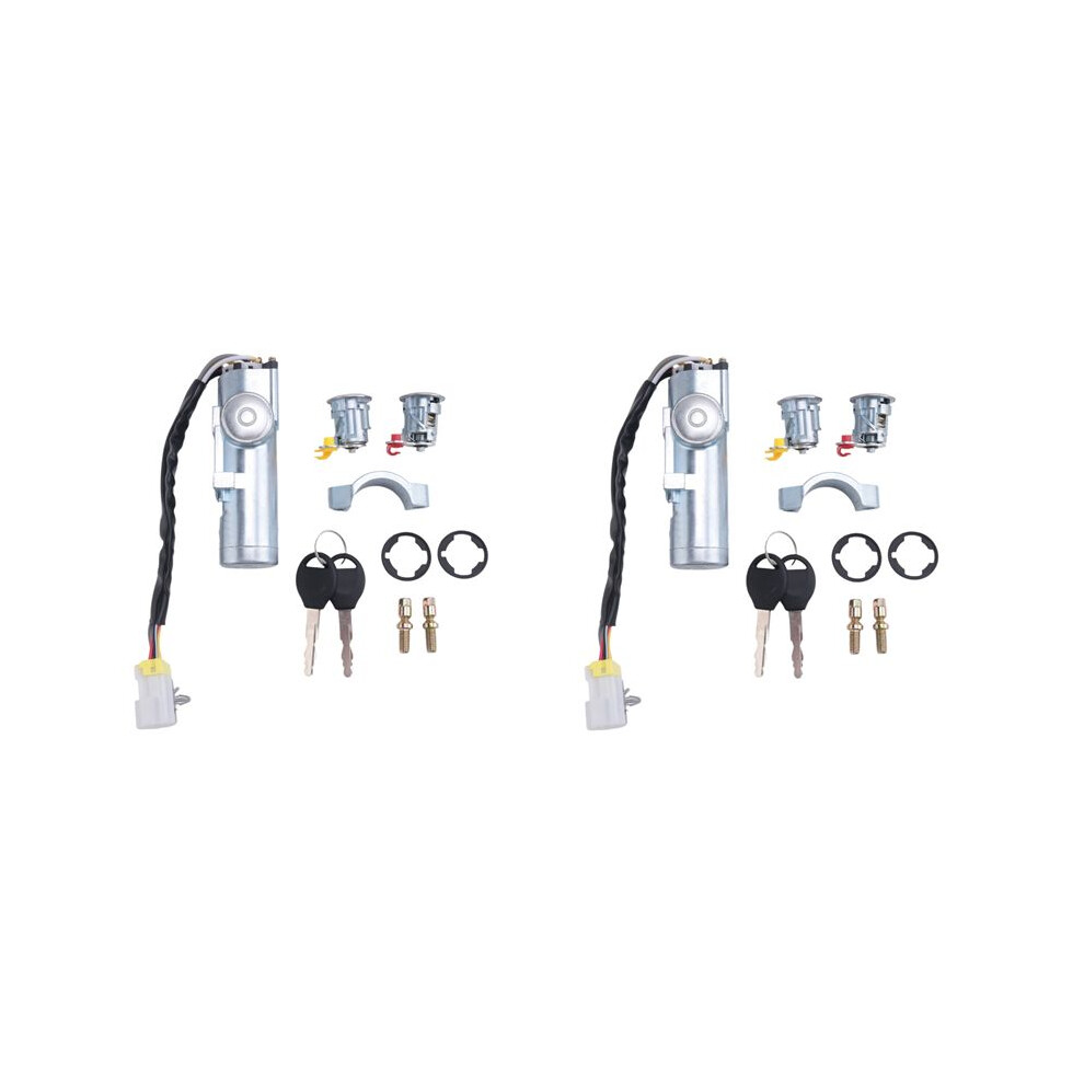Brecantia 2X Car Ignition Left Right Door Lock Set With 4 Keys For Navara D22 1997 1998-2006 K9810-2S806