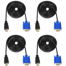 4X HDTV Guld Hane Till VGA HD-15 Hane 15-Stifts Adapterkabel 6FT 1,8M 1080P