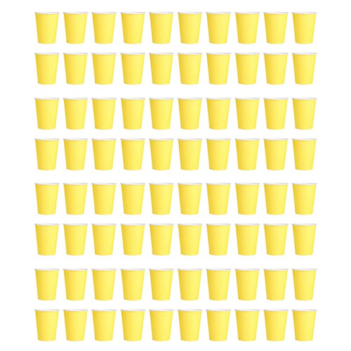 80 Paper Cups (9oz) - Plain Solid Colours Birthday Party Tableware Catering(Yellow)