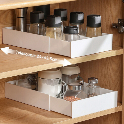 Pull-Out Cabinet Organizer Kitchen Sliding Cabinet Basket Organizer Retractable Drawer Dividers Storage Box Rectangle