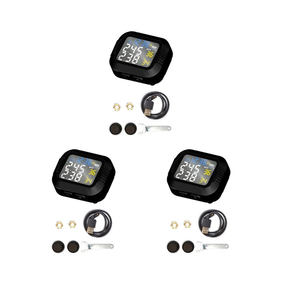 3X Waterproof Motorcycle Real Tire Pressure Monitoring System External Sensor Wireless Lcd Display Moto Tpms 4713207574880