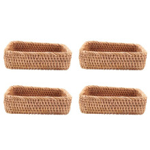 4X Hand-Woven Rectangular Rattan Wicker Basket Fruit Tea Snack Bread Picnic Cosmetic Storage Box S