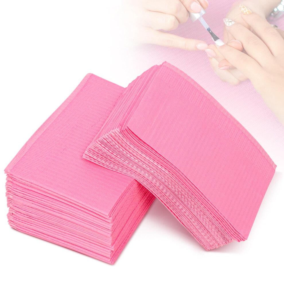 Pink Disposable Waterproof Nail Table Towels 50Pcs 3 Ply Foldable Mats For Salon Manicure