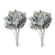 20 Pcs Artificial Flocked Lambs Ear Leaves Dusty Miller Stems Flocked Oak Leaves Lamb's Ear Leaf for Home Wedding DIY
