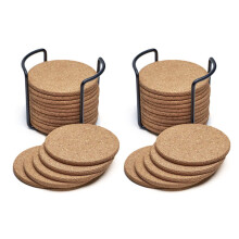 Posavasos de Corcho Naturales con Juego Redondo de 32 Piezas con Soporte de Almacenamiento de Metal